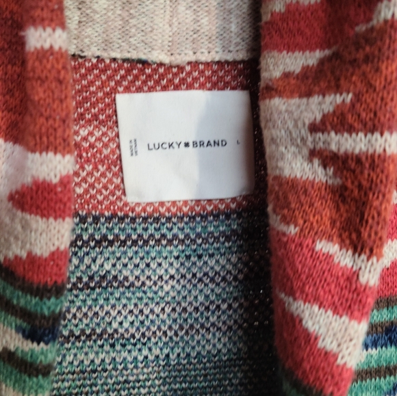 LUCKY BRAND Cardigan Sweater Women’s Small Southwest Aztec Shawl Collar Button - Picture 2 of 7